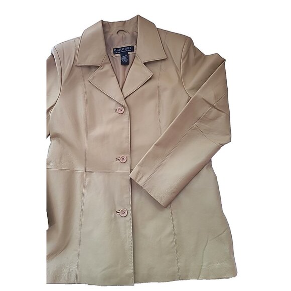 Vintage Dialogue Women's Brown Tan 100% Leather Jacket Size M Classic Style - Picture 2 of 16